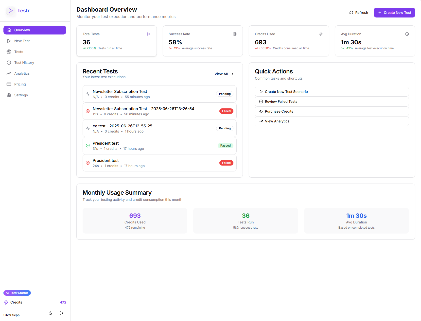 Testr Dashboard